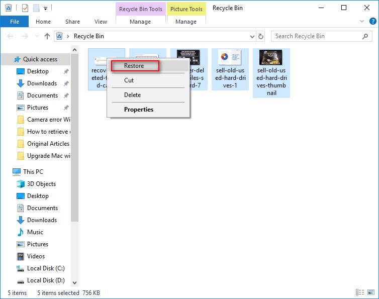 opsi restore untuk menyimpan kembali file ke komputer